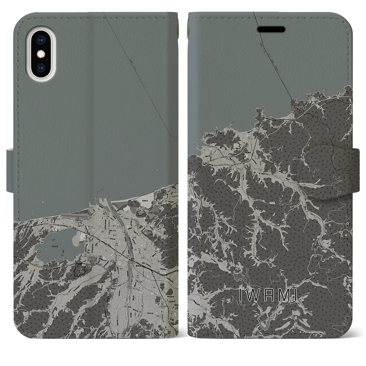 【岩美(鳥取県)】地図柄iPhoneケース(手帳タイプ)モノトーン・iPhone XS Max 用