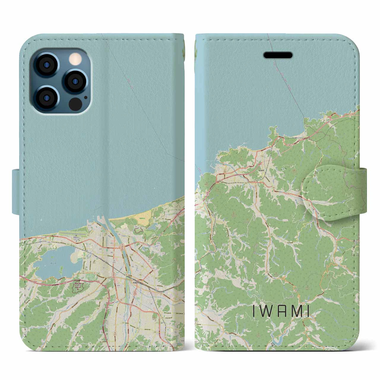 【岩美(鳥取県)】地図柄iPhoneケース(手帳タイプ)ナチュラル・iPhone 12 / 12 Pro 用