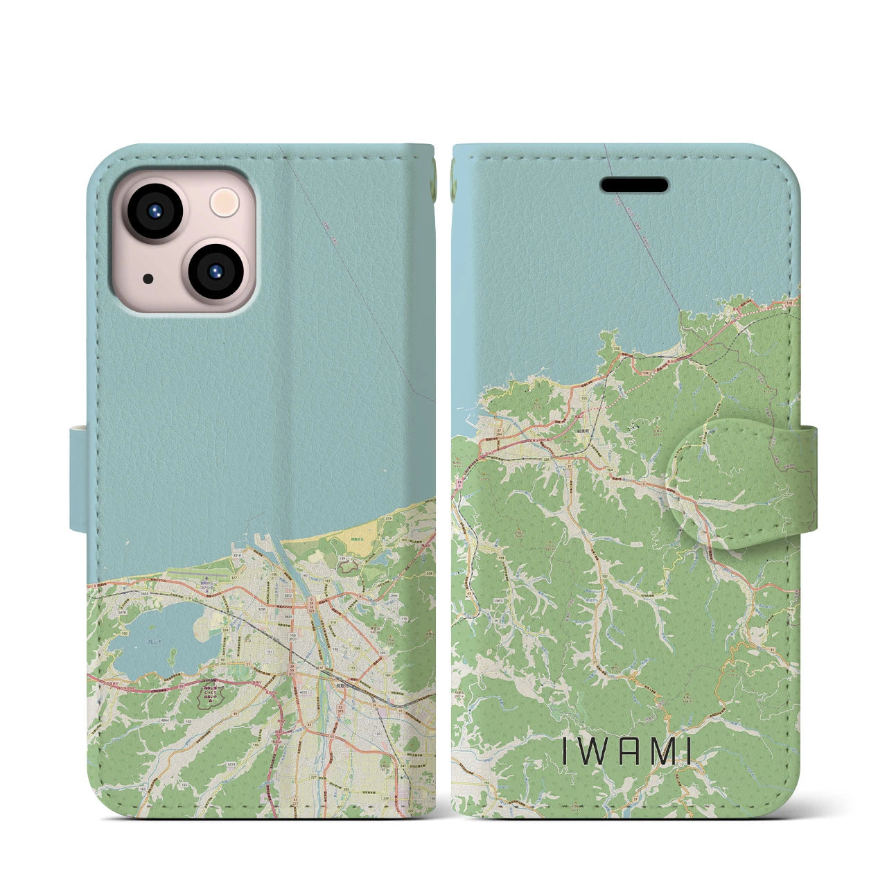 【岩美(鳥取県)】地図柄iPhoneケース(手帳タイプ)ナチュラル・iPhone 13 mini 用