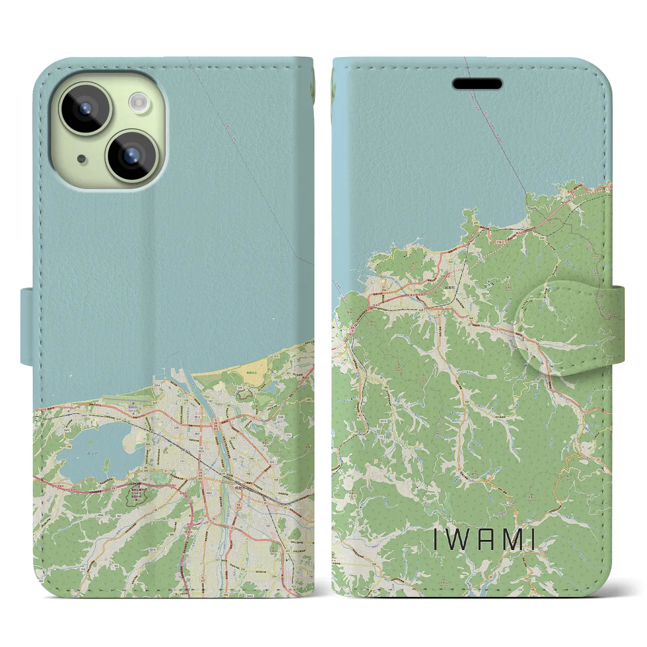 【岩美(鳥取県)】地図柄iPhoneケース(手帳タイプ)ナチュラル・iPhone 15 用