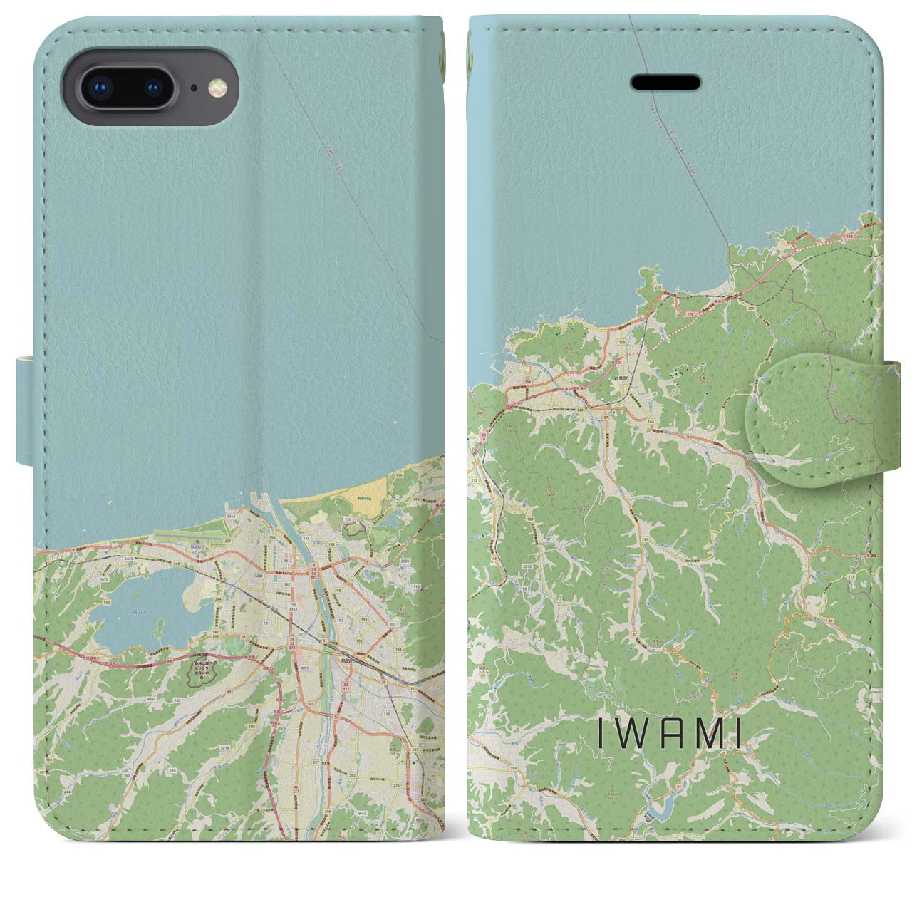 【岩美(鳥取県)】地図柄iPhoneケース(手帳タイプ)ナチュラル・iPhone 8Plus /7Plus / 6sPlus / 6Plus 用