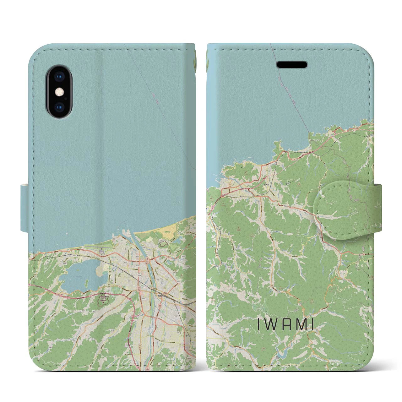 【岩美(鳥取県)】地図柄iPhoneケース(手帳タイプ)ナチュラル・iPhone XS / X 用