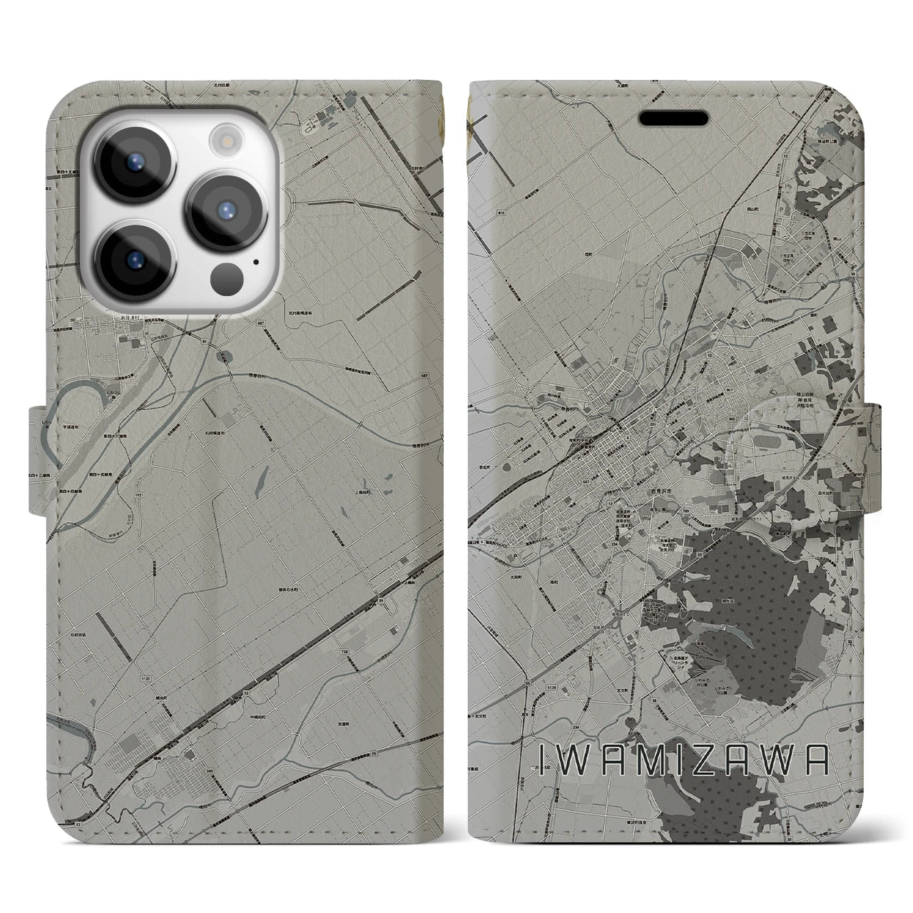 【岩見沢(北海道)】地図柄iPhoneケース(手帳タイプ)