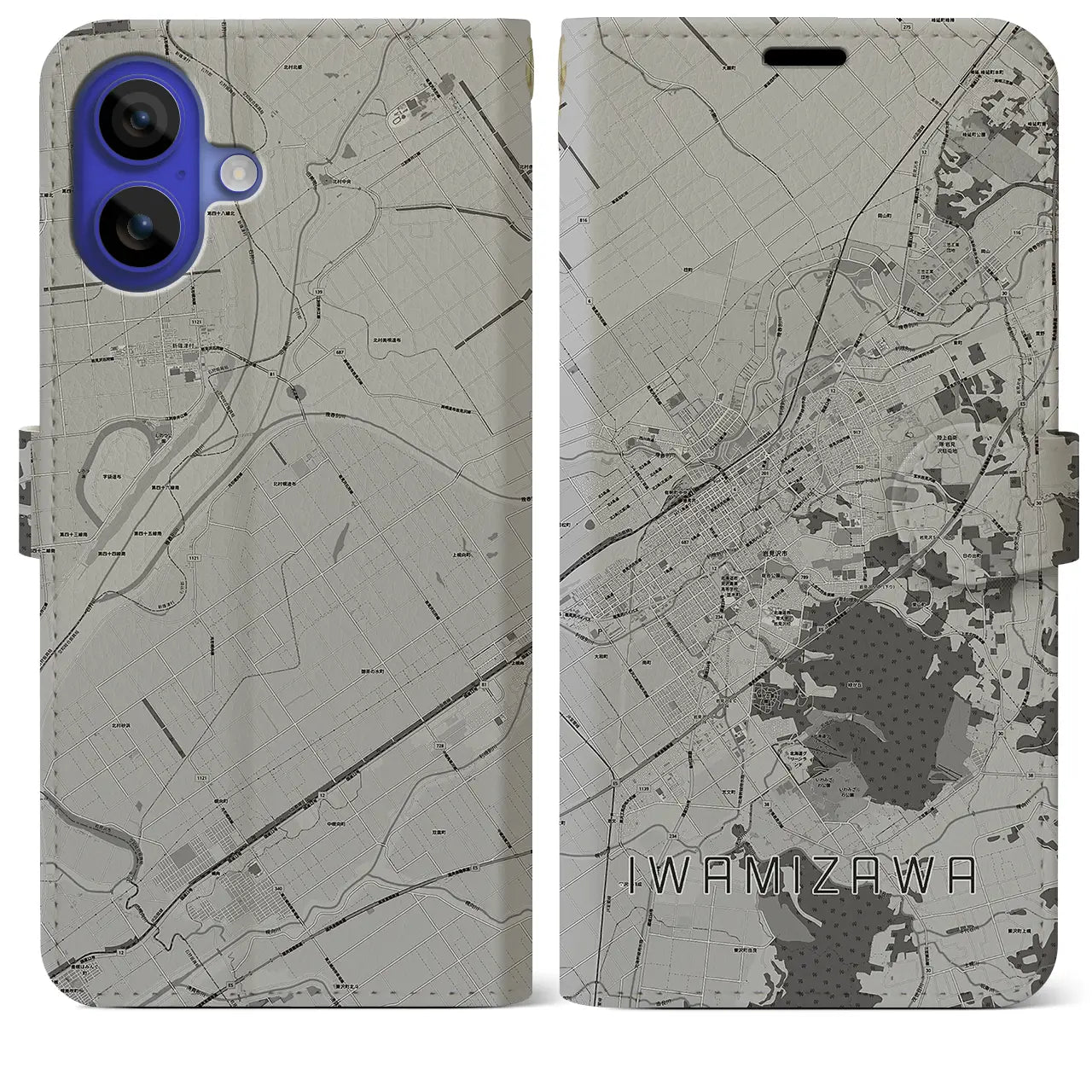 【岩見沢(北海道)】地図柄iPhoneケース(手帳タイプ)モノトーン・iPhone 16 Pro Max 用
