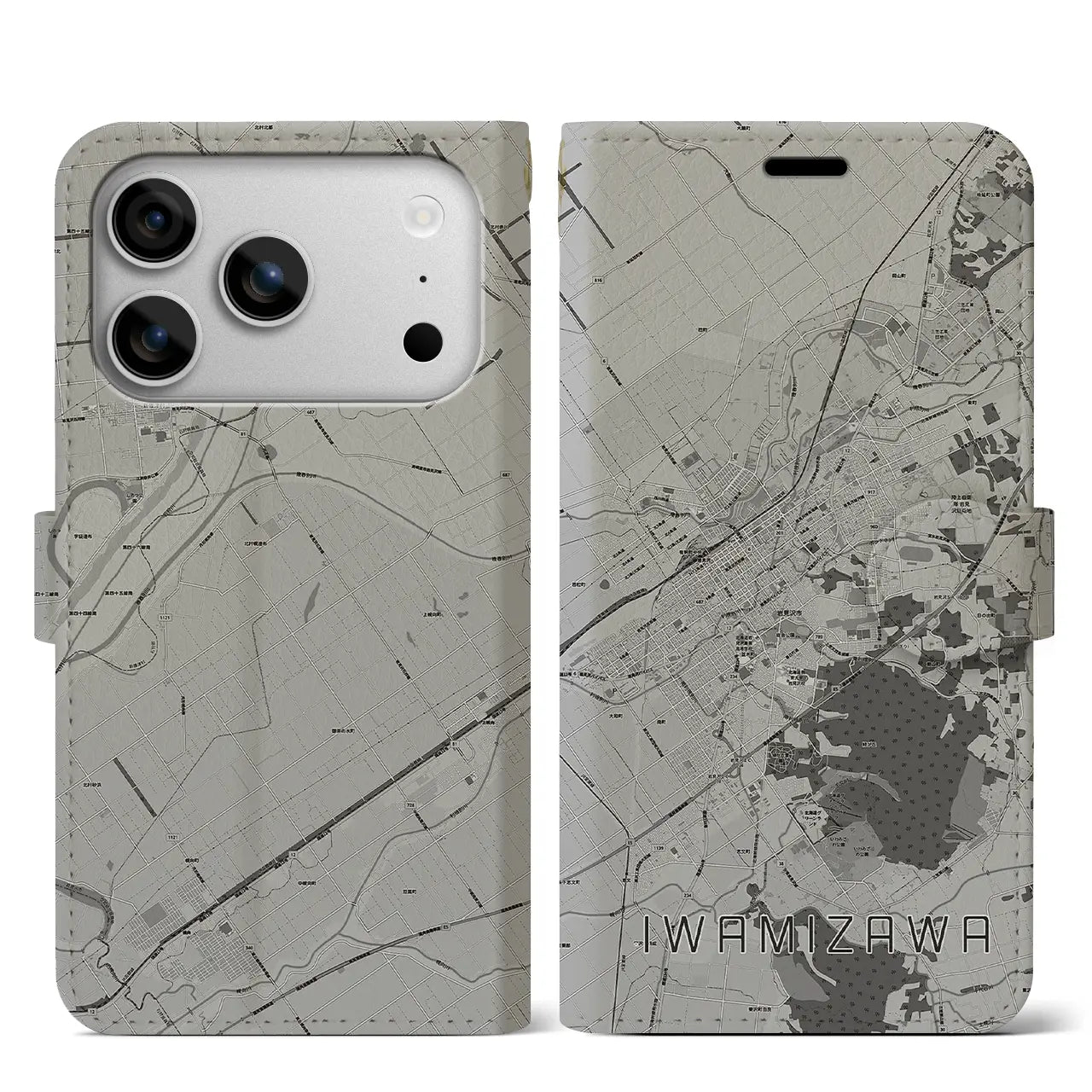 【岩見沢(北海道)】地図柄iPhoneケース(手帳タイプ)