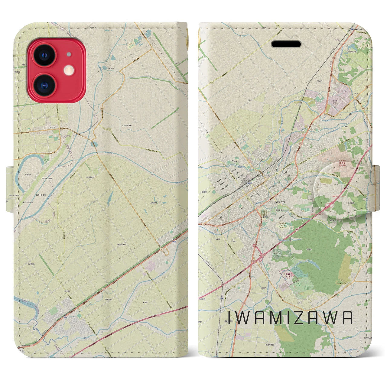 【岩見沢(北海道)】地図柄iPhoneケース(手帳タイプ)ナチュラル・iPhone 11 用