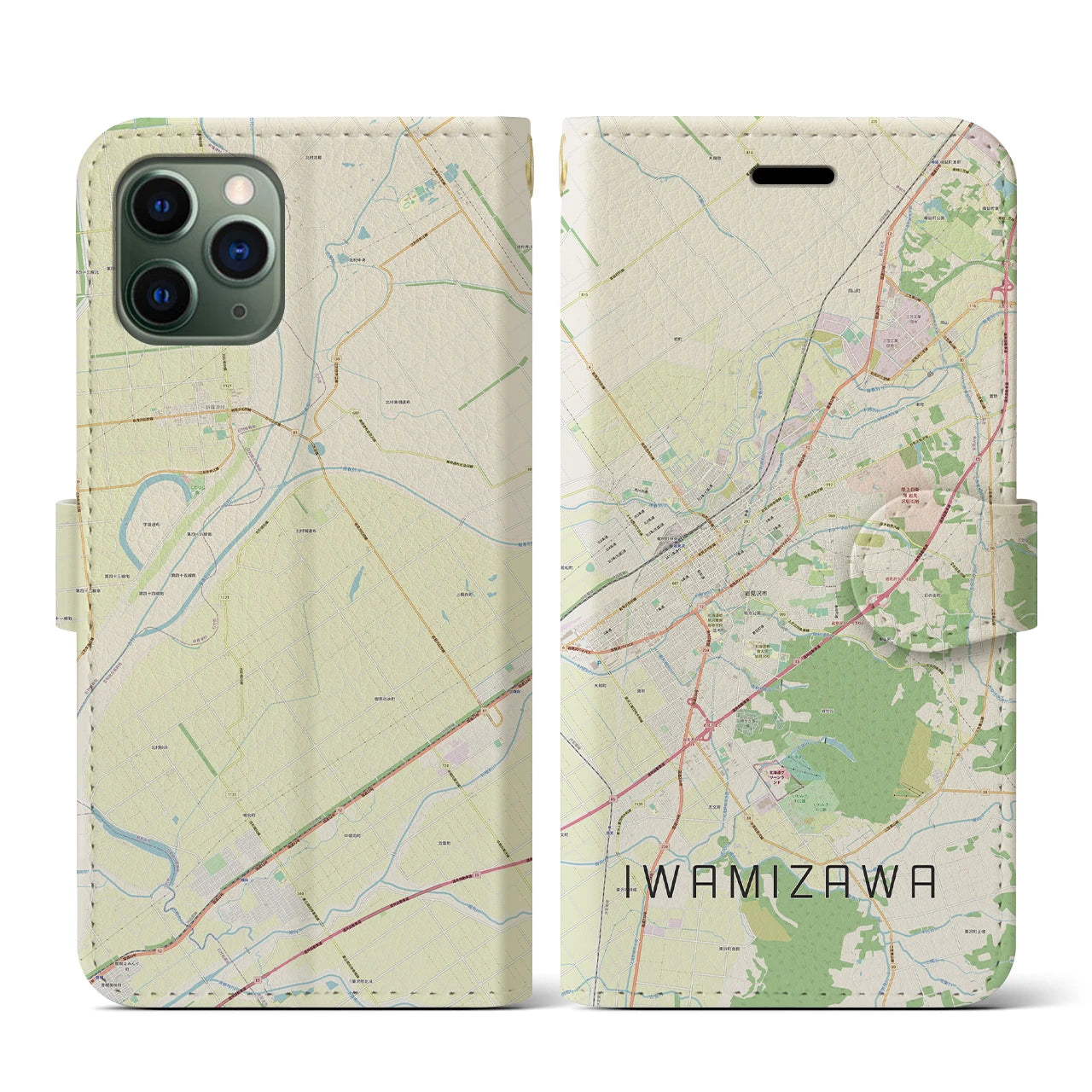 【岩見沢(北海道)】地図柄iPhoneケース(手帳タイプ)ナチュラル・iPhone 11 Pro 用
