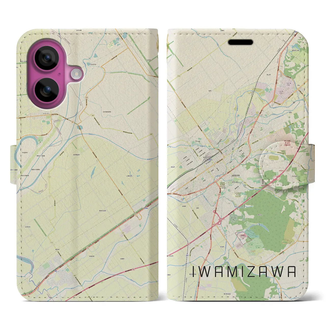 【岩見沢(北海道)】地図柄iPhoneケース(手帳タイプ)