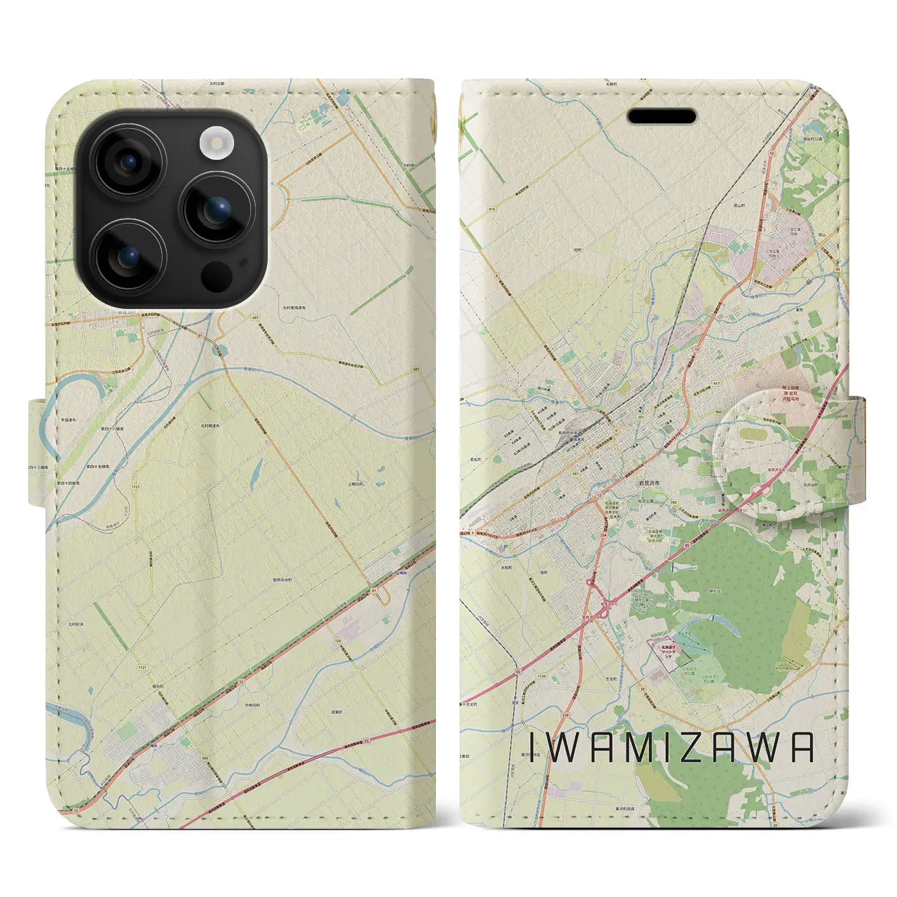 【岩見沢(北海道)】地図柄iPhoneケース(手帳タイプ)ナチュラル・iPhone 16 用