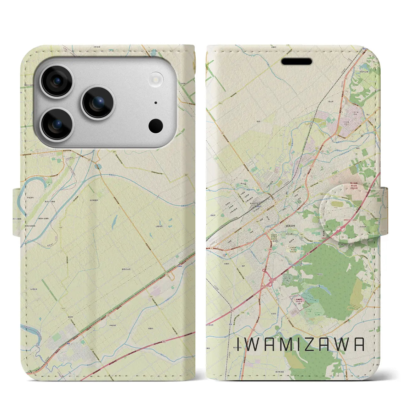 【岩見沢(北海道)】地図柄iPhoneケース(手帳タイプ)ナチュラル・iPhone 17 Pro Max 用