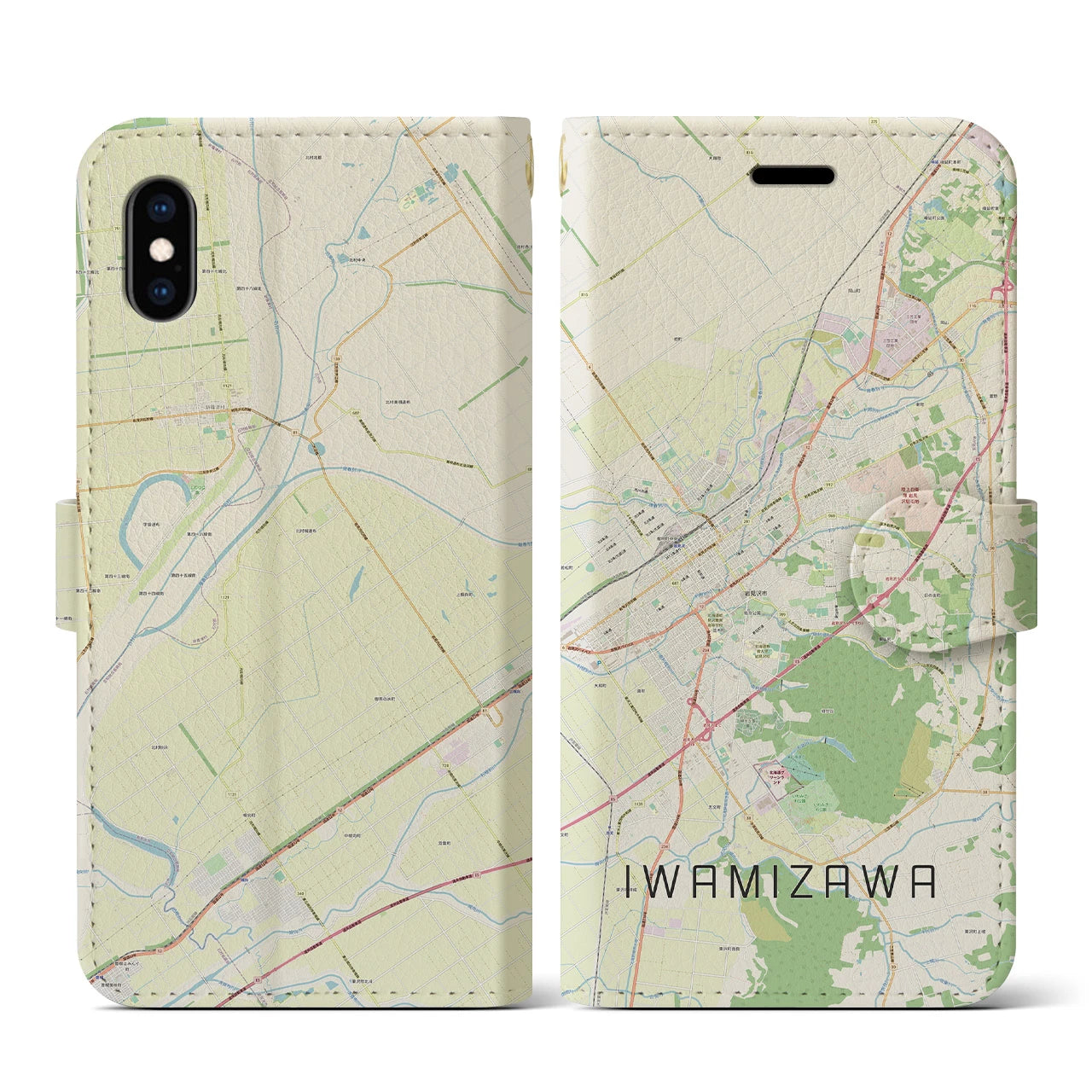 【岩見沢(北海道)】地図柄iPhoneケース(手帳タイプ)ナチュラル・iPhone XS / X 用