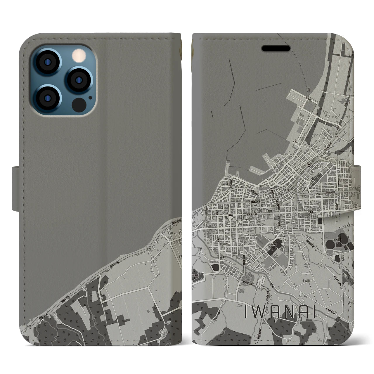 【岩内(北海道)】地図柄iPhoneケース(手帳タイプ)