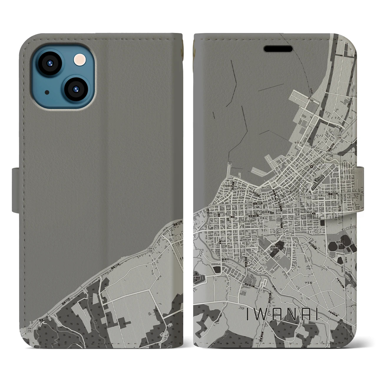 【岩内(北海道)】地図柄iPhoneケース(手帳タイプ)
