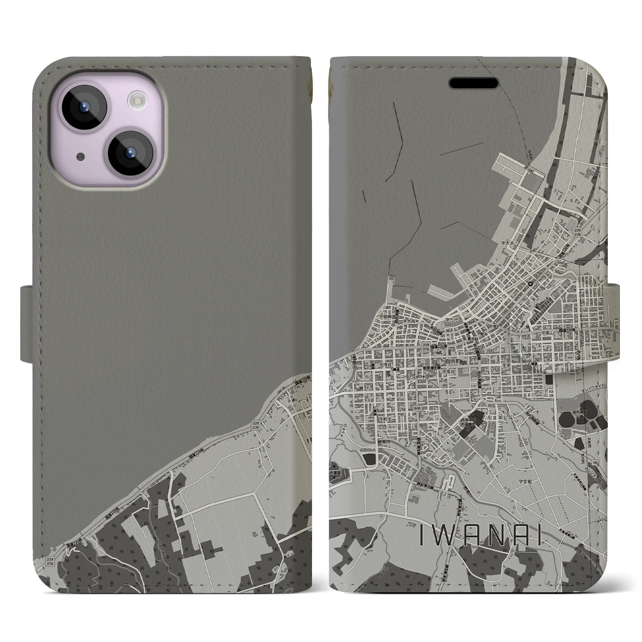 【岩内(北海道)】地図柄iPhoneケース(手帳タイプ)