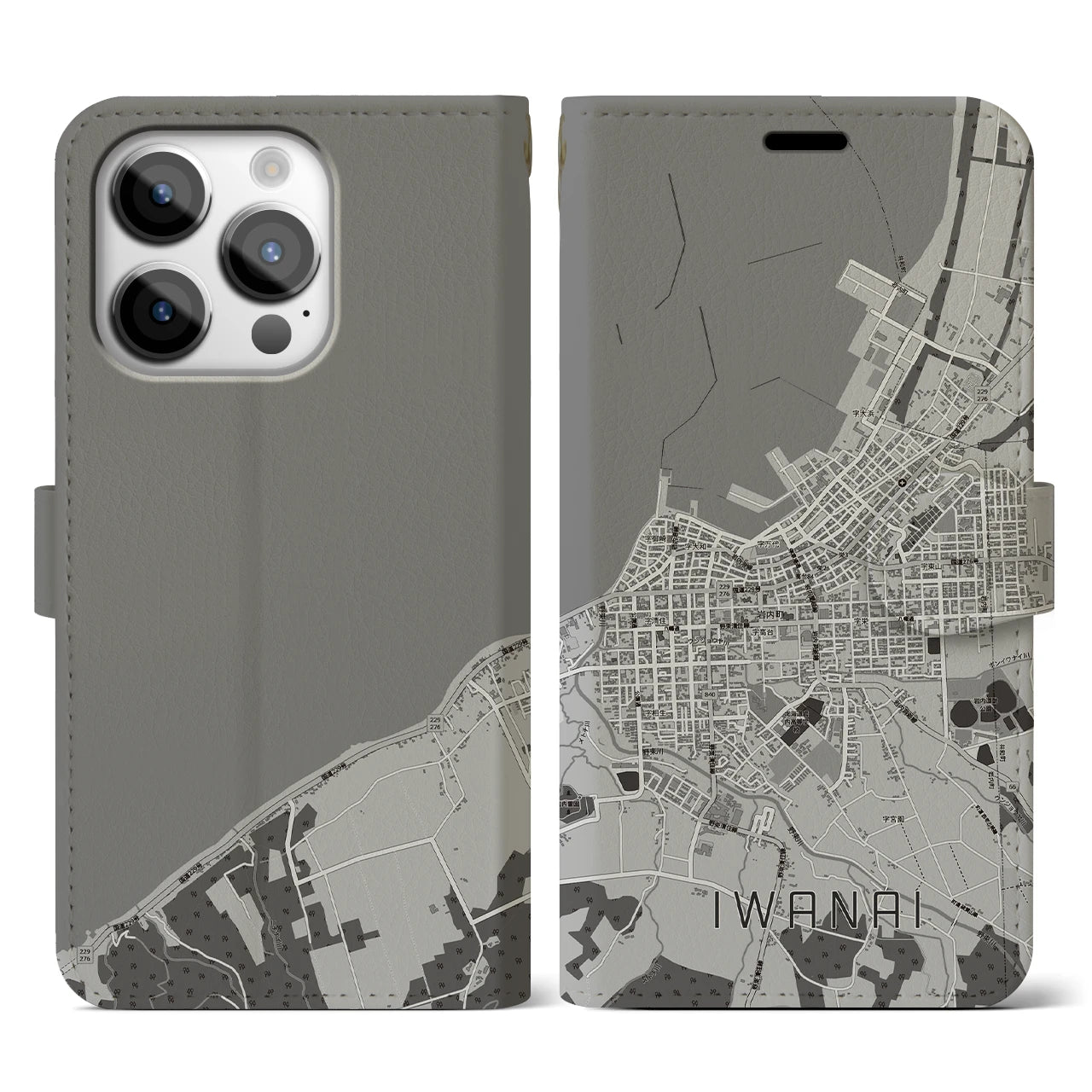 【岩内(北海道)】地図柄iPhoneケース(手帳タイプ)