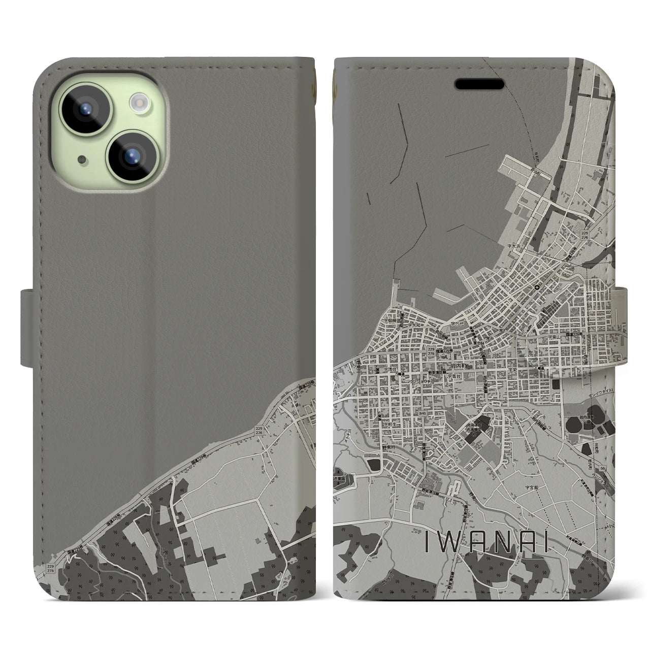 【岩内(北海道)】地図柄iPhoneケース(手帳タイプ)