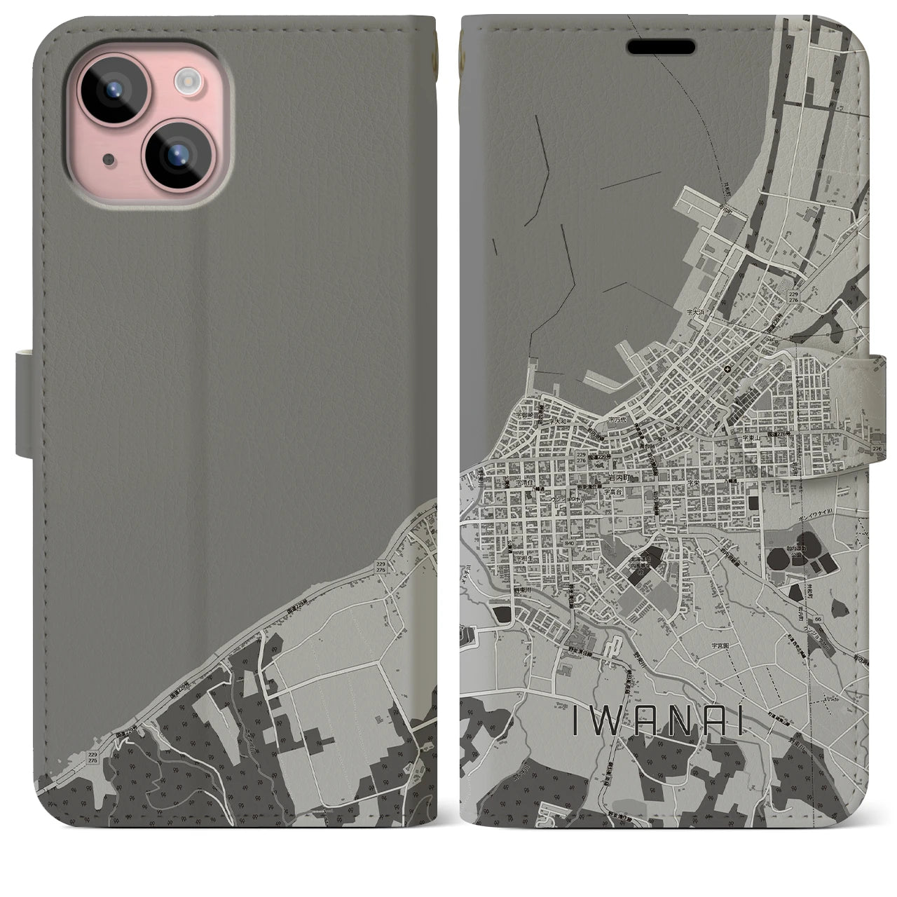 【岩内(北海道)】地図柄iPhoneケース(手帳タイプ)