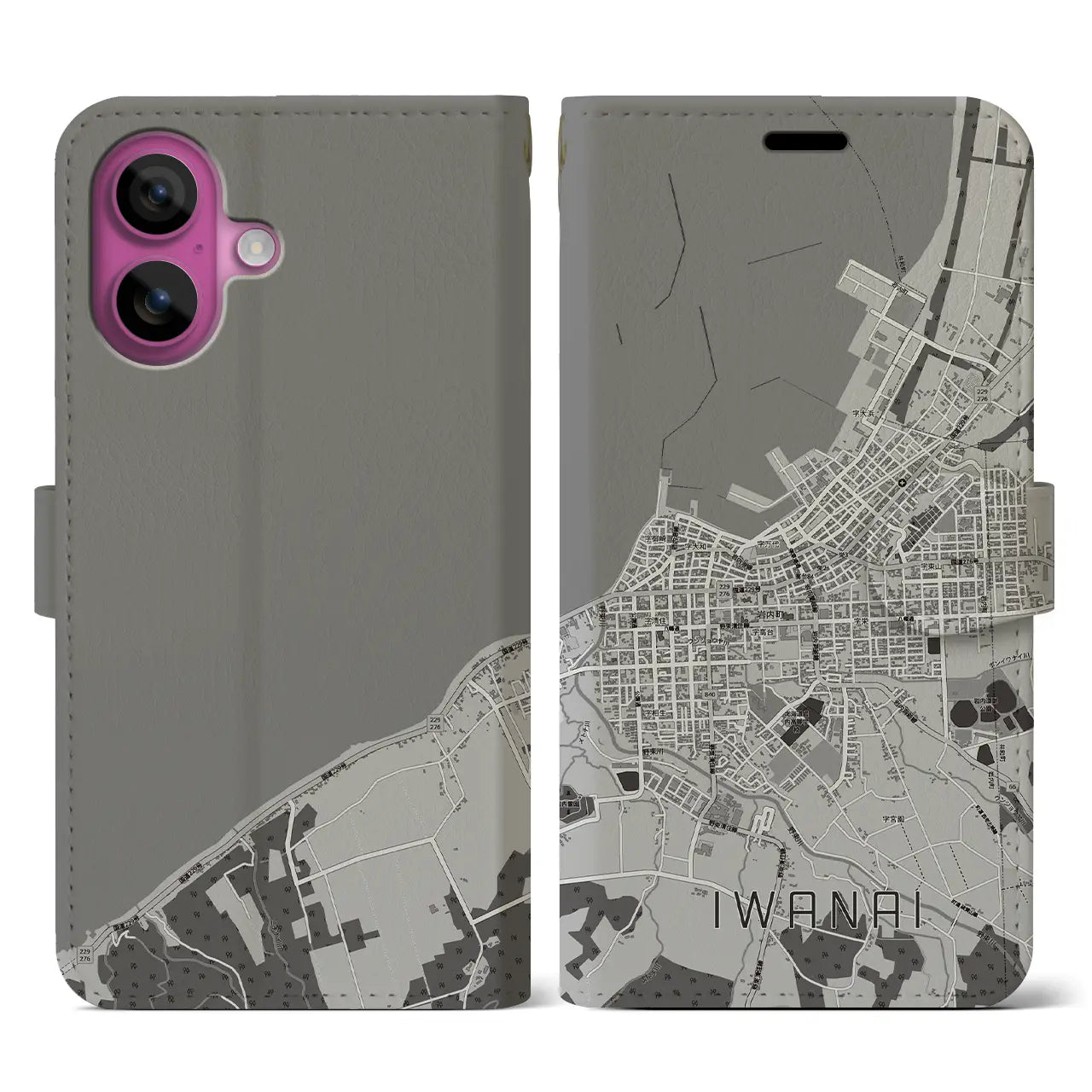 【岩内(北海道)】地図柄iPhoneケース(手帳タイプ)