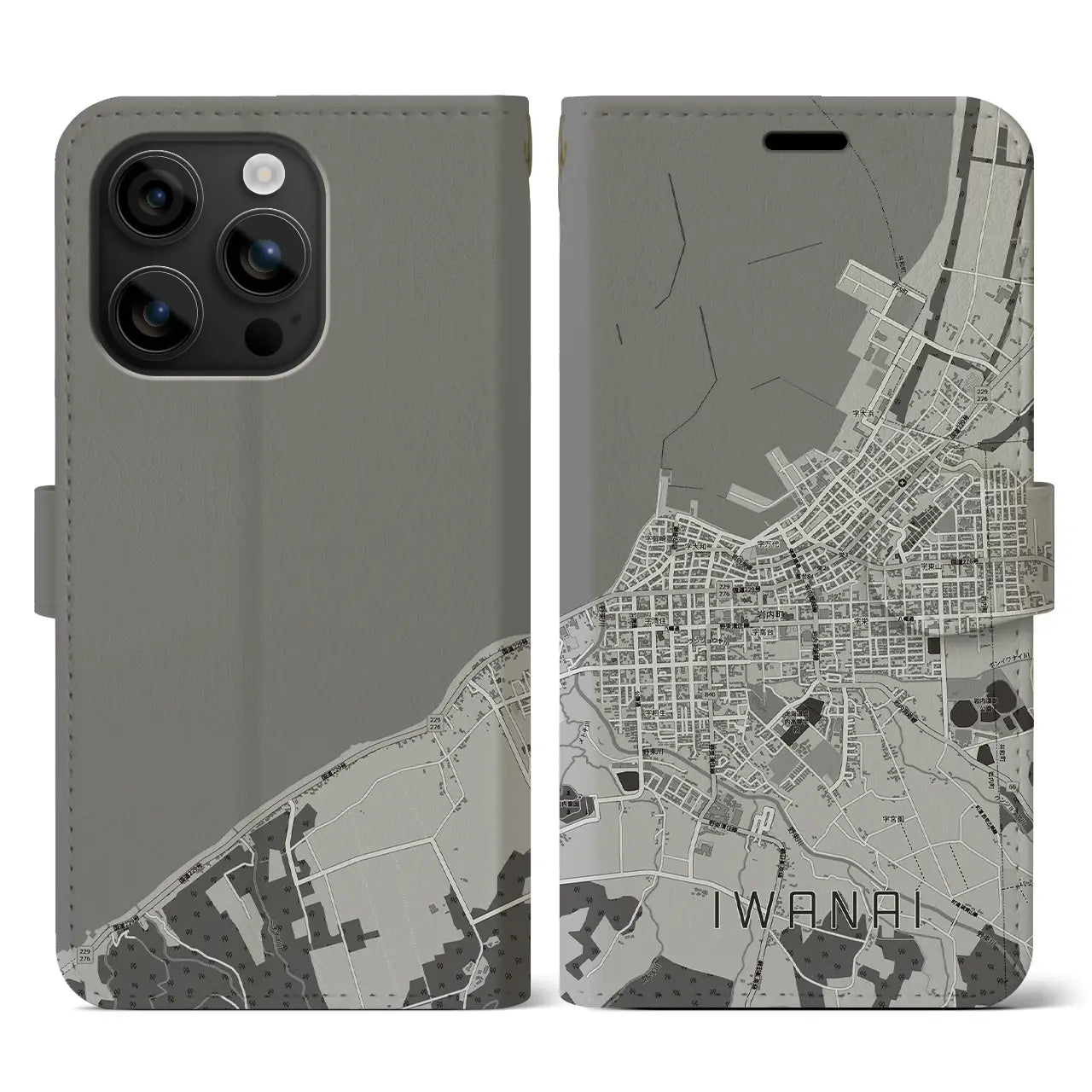 【岩内(北海道)】地図柄iPhoneケース(手帳タイプ)