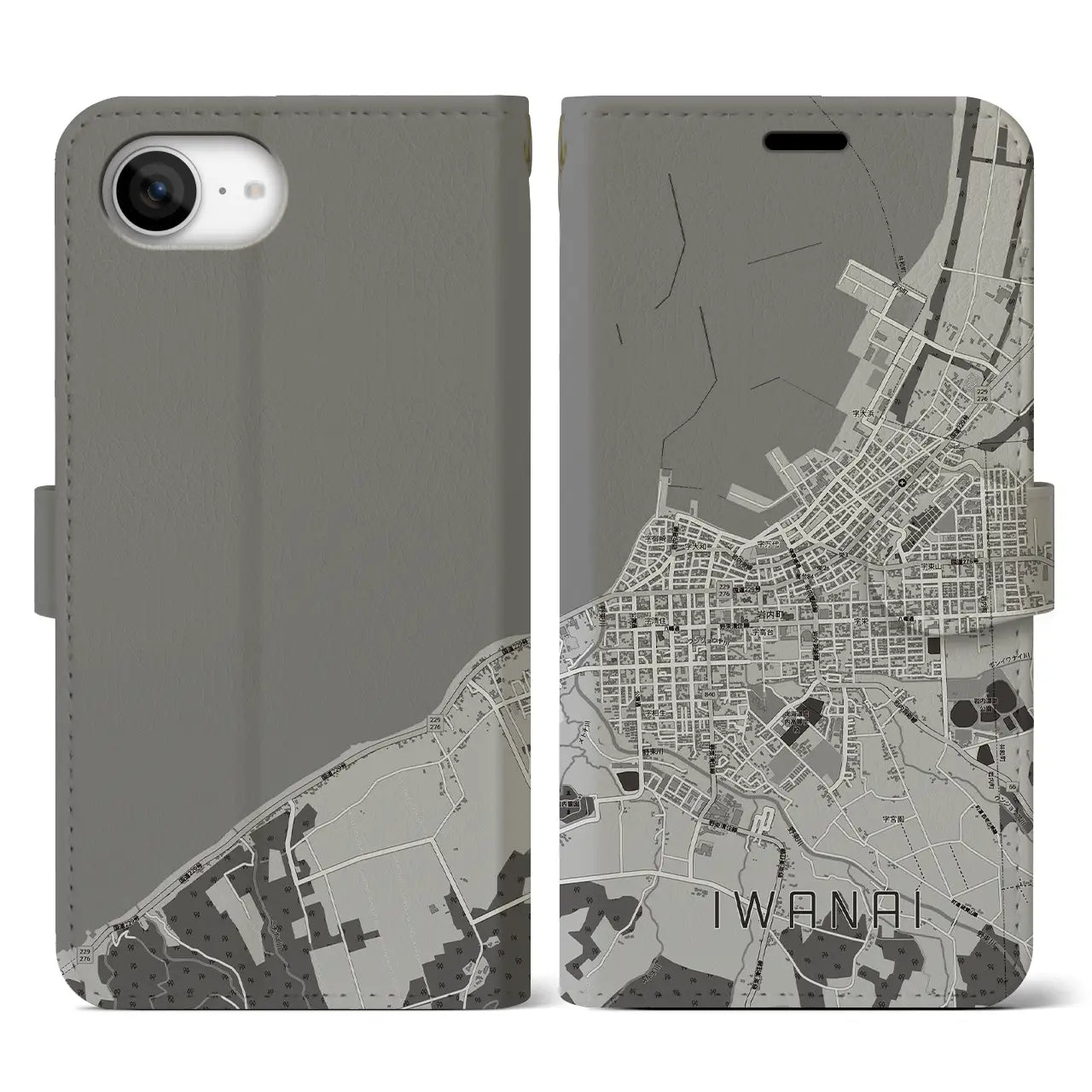 【岩内(北海道)】地図柄iPhoneケース(手帳タイプ)