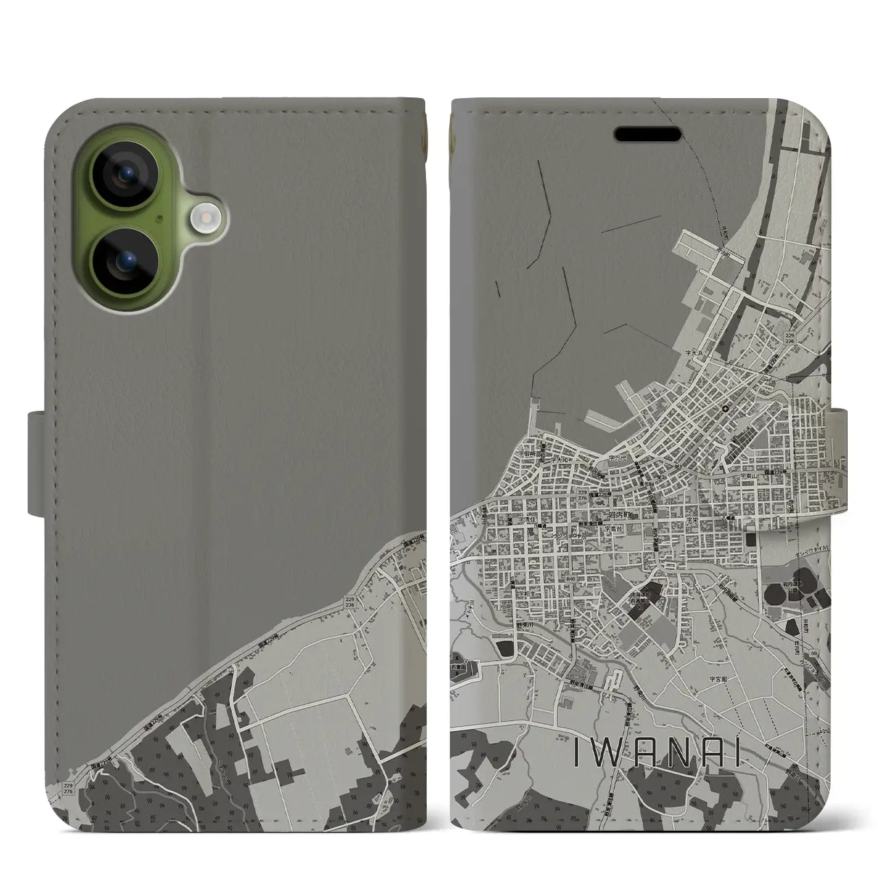 【岩内(北海道)】地図柄iPhoneケース(手帳タイプ)