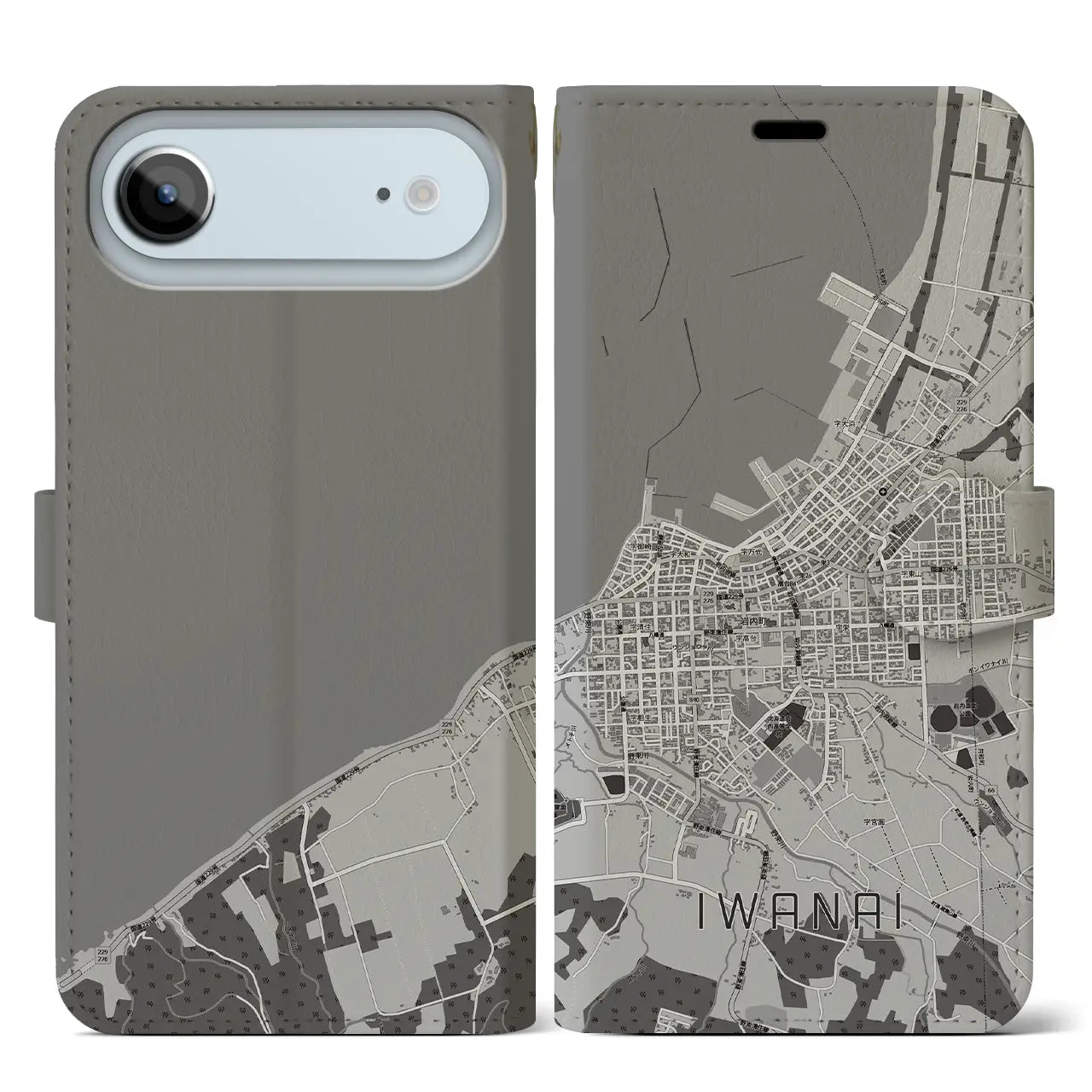 【岩内(北海道)】地図柄iPhoneケース(手帳タイプ)