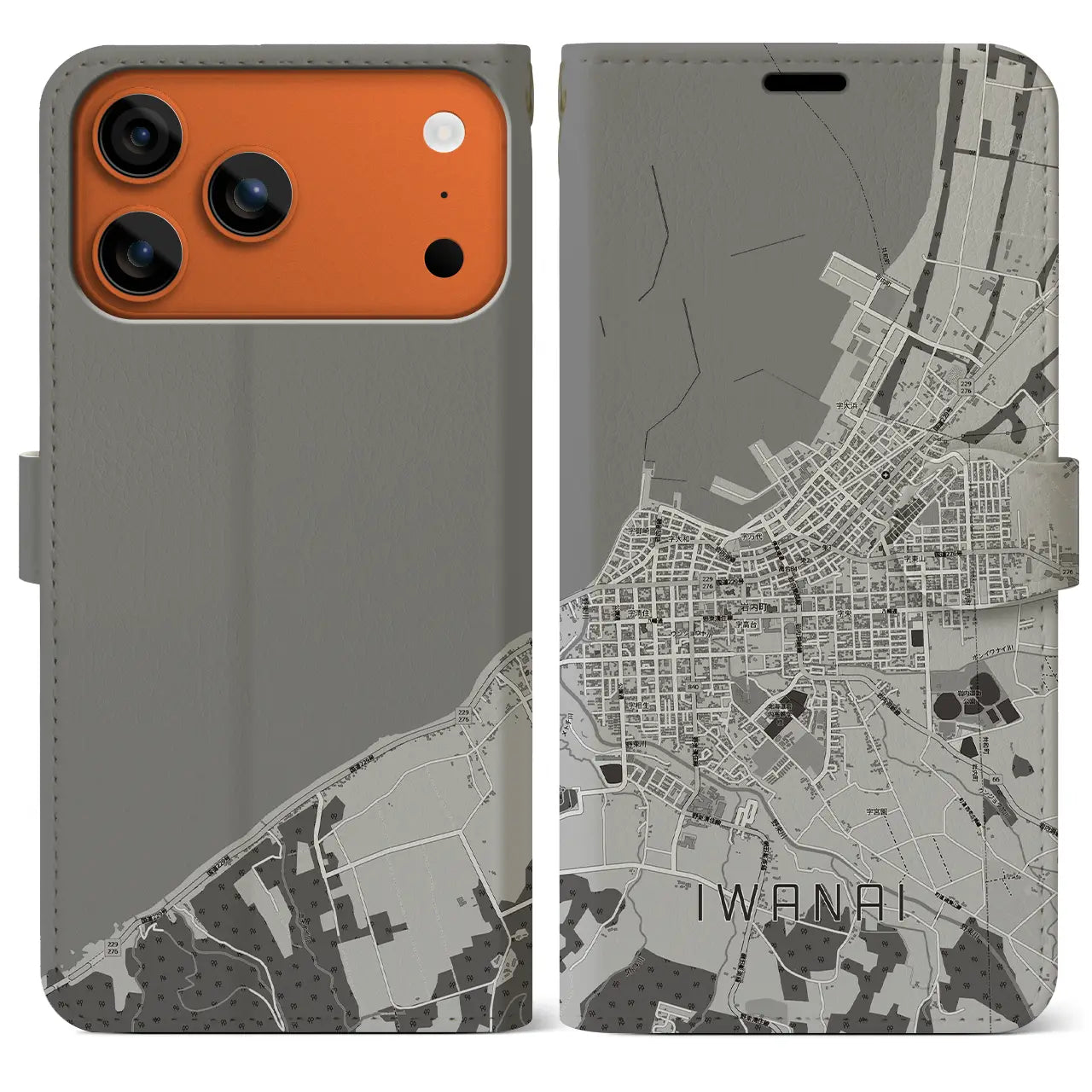 【岩内(北海道)】地図柄iPhoneケース(手帳タイプ)