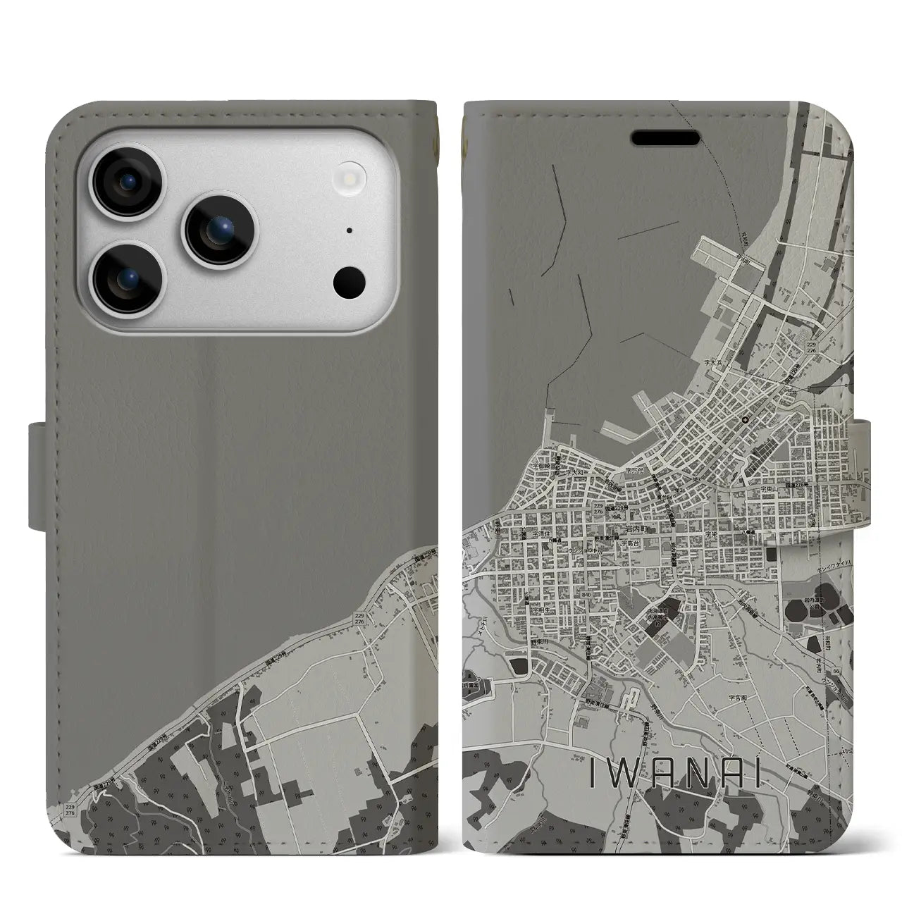 【岩内(北海道)】地図柄iPhoneケース(手帳タイプ)