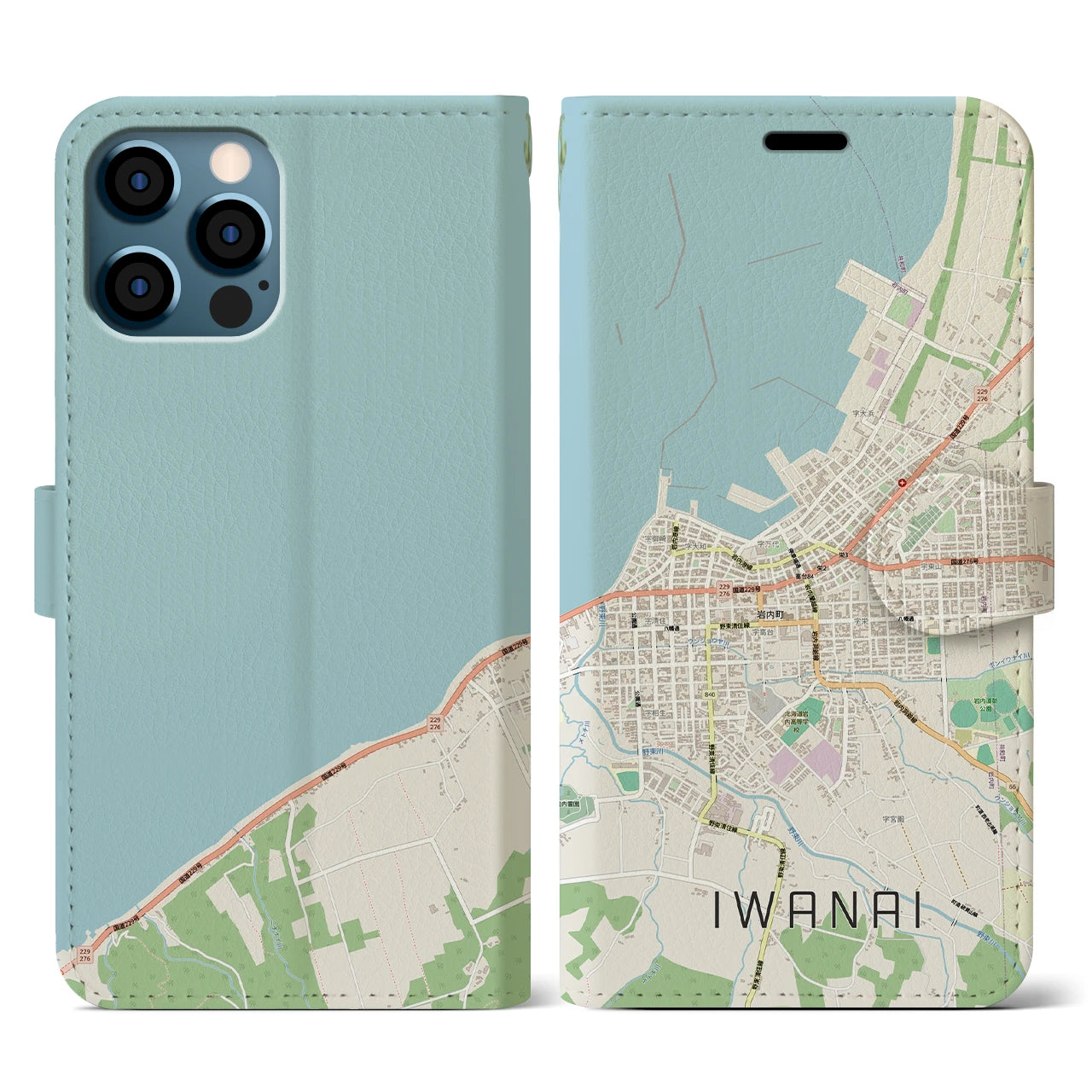 【岩内(北海道)】地図柄iPhoneケース(手帳タイプ)