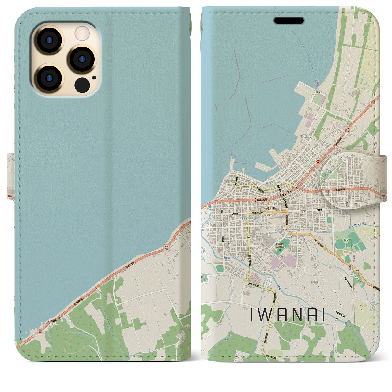 【岩内(北海道)】地図柄iPhoneケース(手帳タイプ)