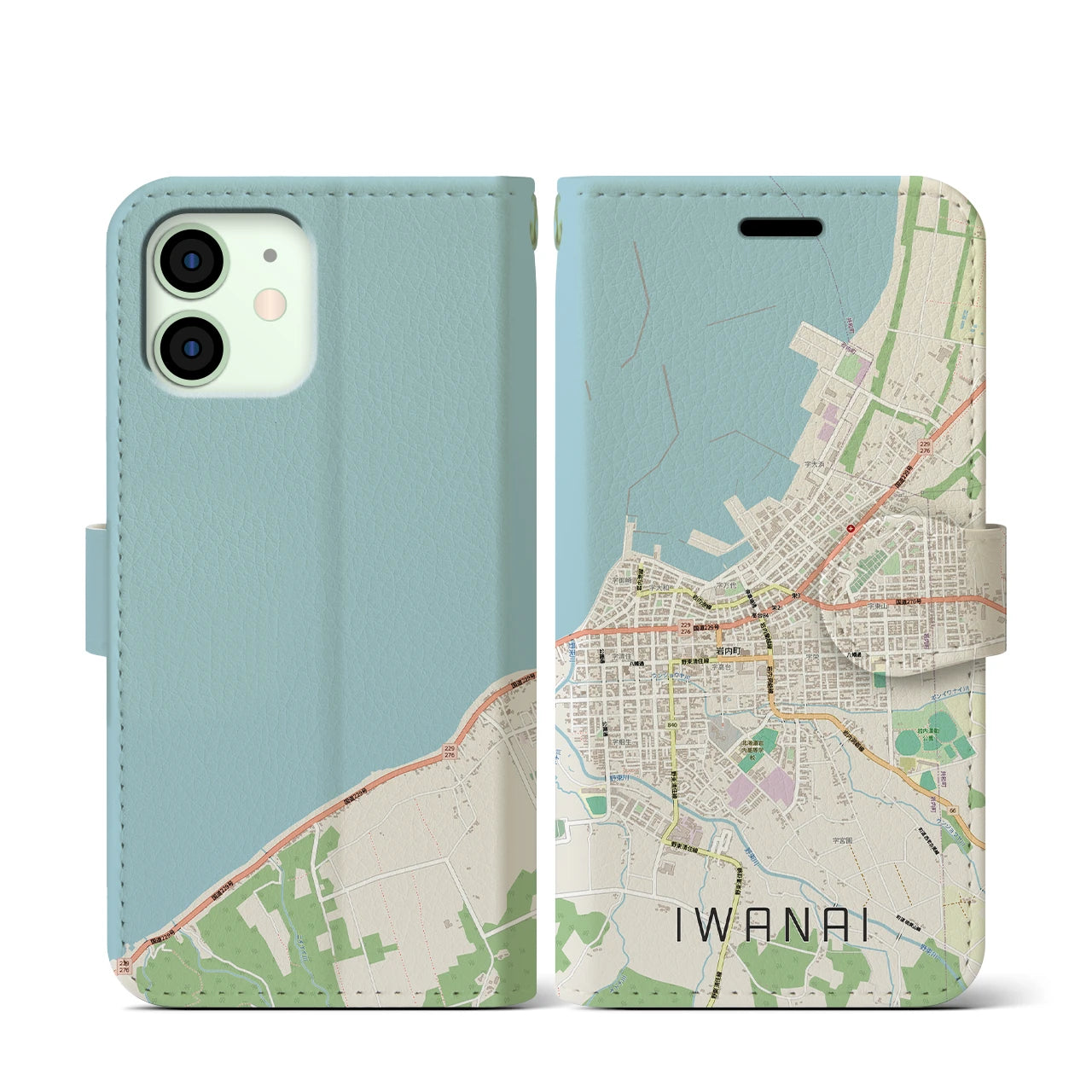 【岩内(北海道)】地図柄iPhoneケース(手帳タイプ)
