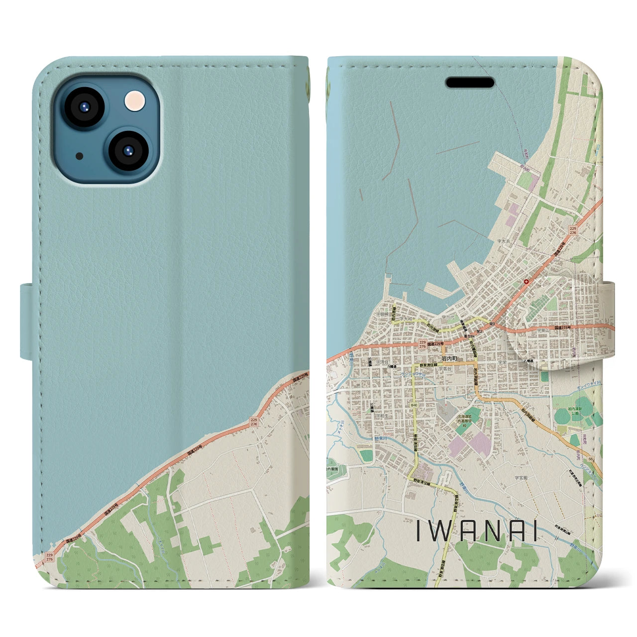 【岩内(北海道)】地図柄iPhoneケース(手帳タイプ)