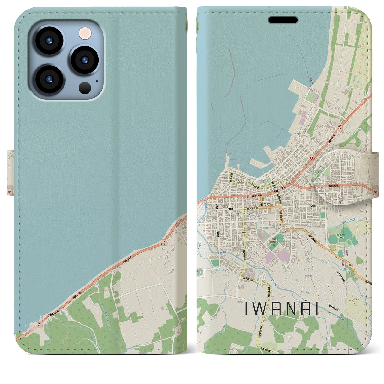 【岩内(北海道)】地図柄iPhoneケース(手帳タイプ)