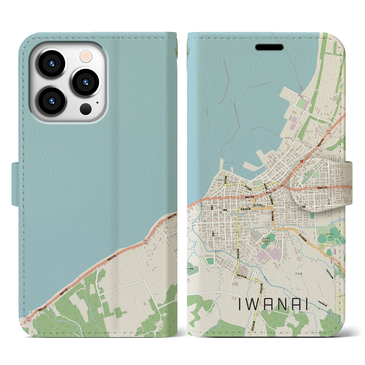 【岩内(北海道)】地図柄iPhoneケース(手帳タイプ)