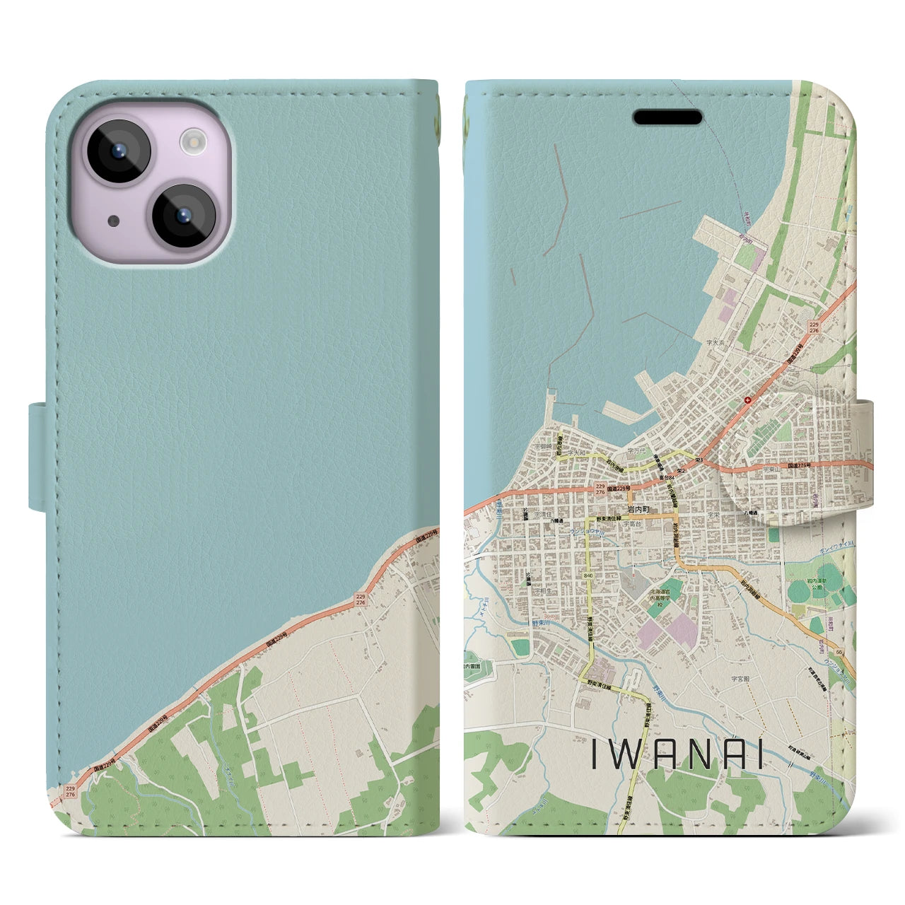 【岩内(北海道)】地図柄iPhoneケース(手帳タイプ)