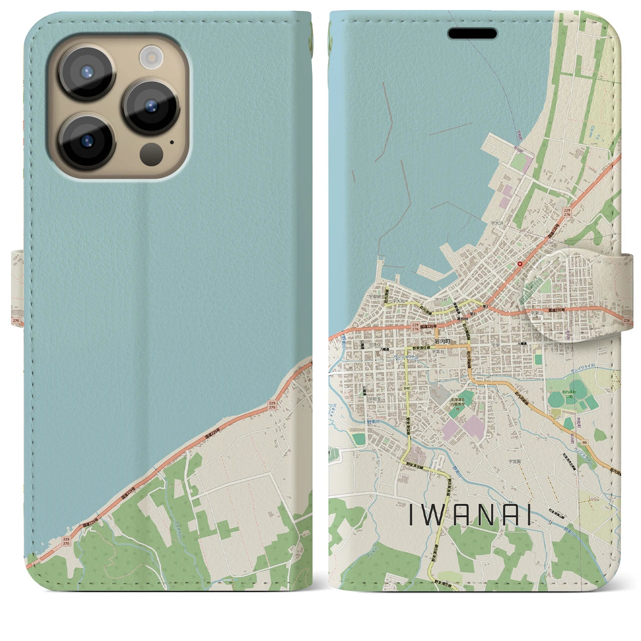 【岩内(北海道)】地図柄iPhoneケース(手帳タイプ)