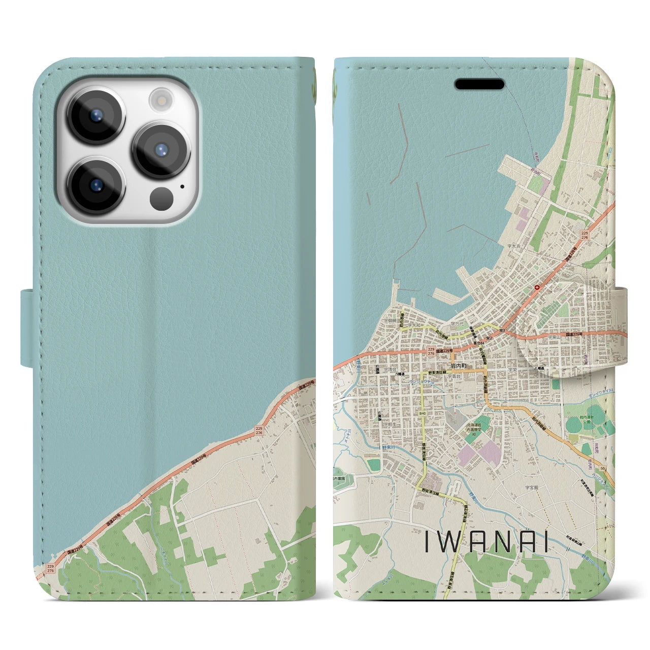 【岩内(北海道)】地図柄iPhoneケース(手帳タイプ)