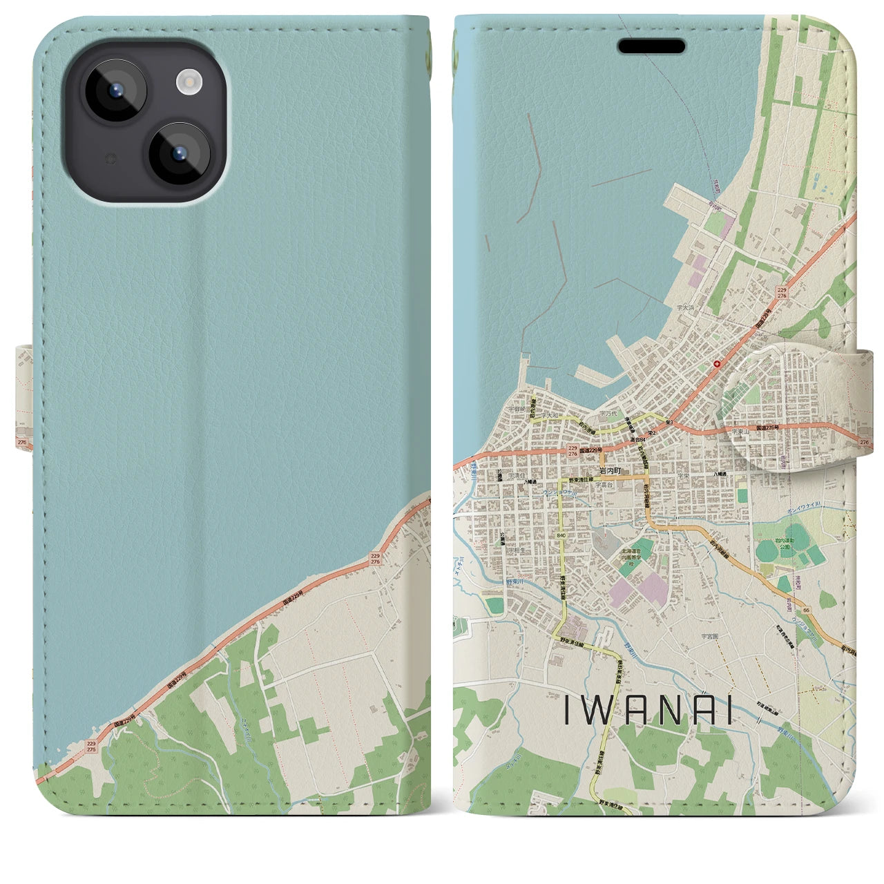 【岩内(北海道)】地図柄iPhoneケース(手帳タイプ)