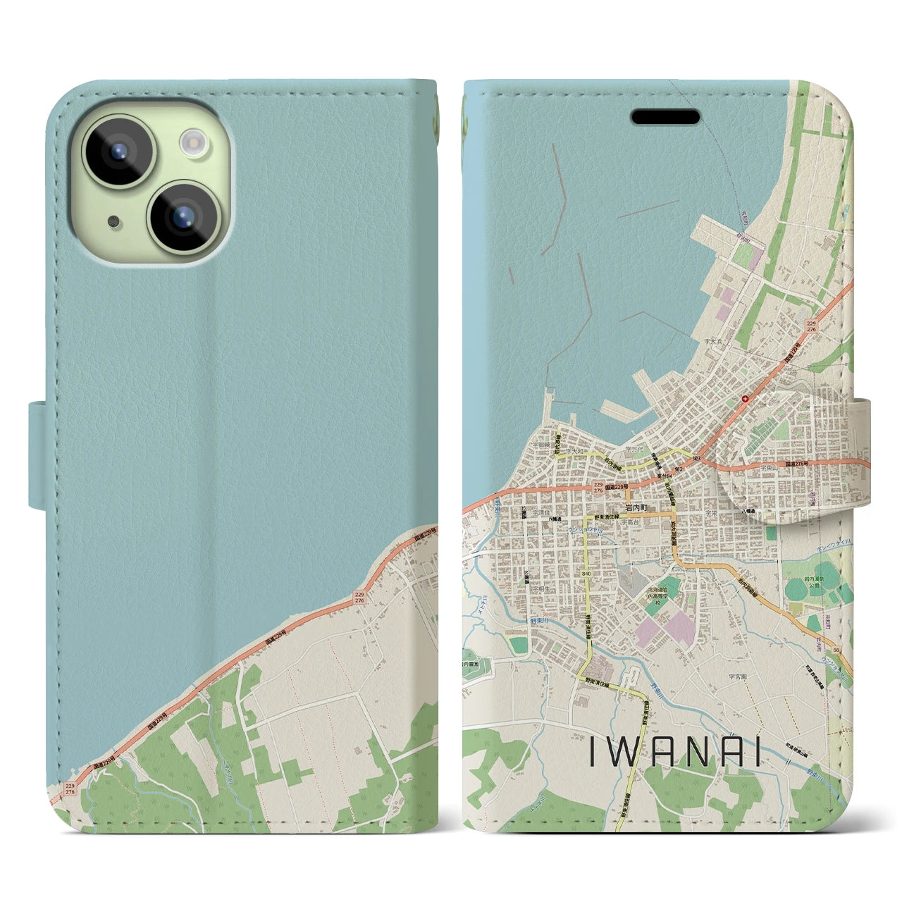 【岩内(北海道)】地図柄iPhoneケース(手帳タイプ)