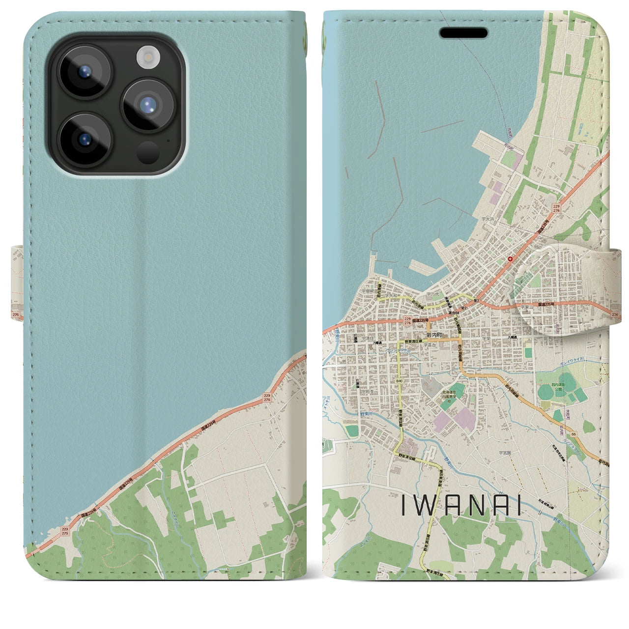 【岩内(北海道)】地図柄iPhoneケース(手帳タイプ)