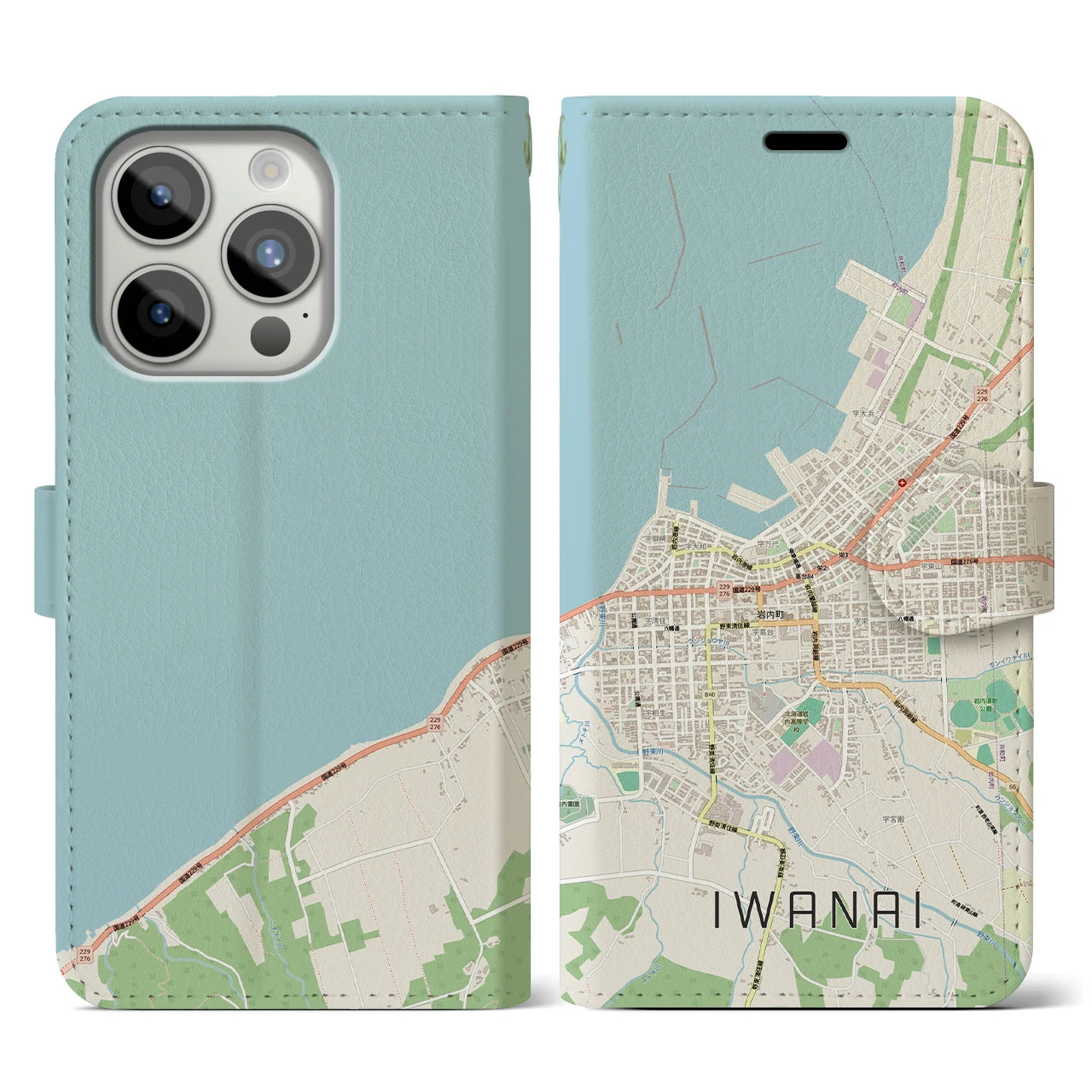 【岩内(北海道)】地図柄iPhoneケース(手帳タイプ)