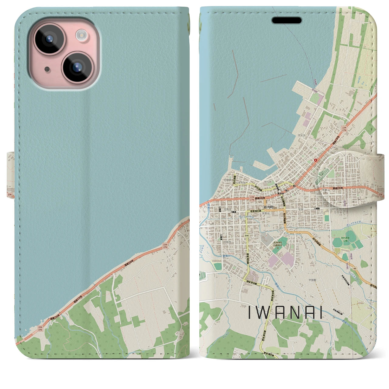 【岩内(北海道)】地図柄iPhoneケース(手帳タイプ)