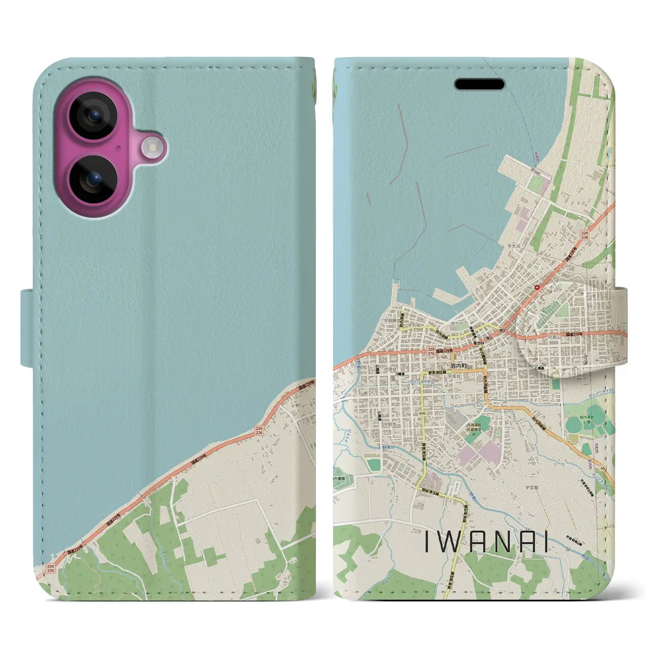 【岩内(北海道)】地図柄iPhoneケース(手帳タイプ)