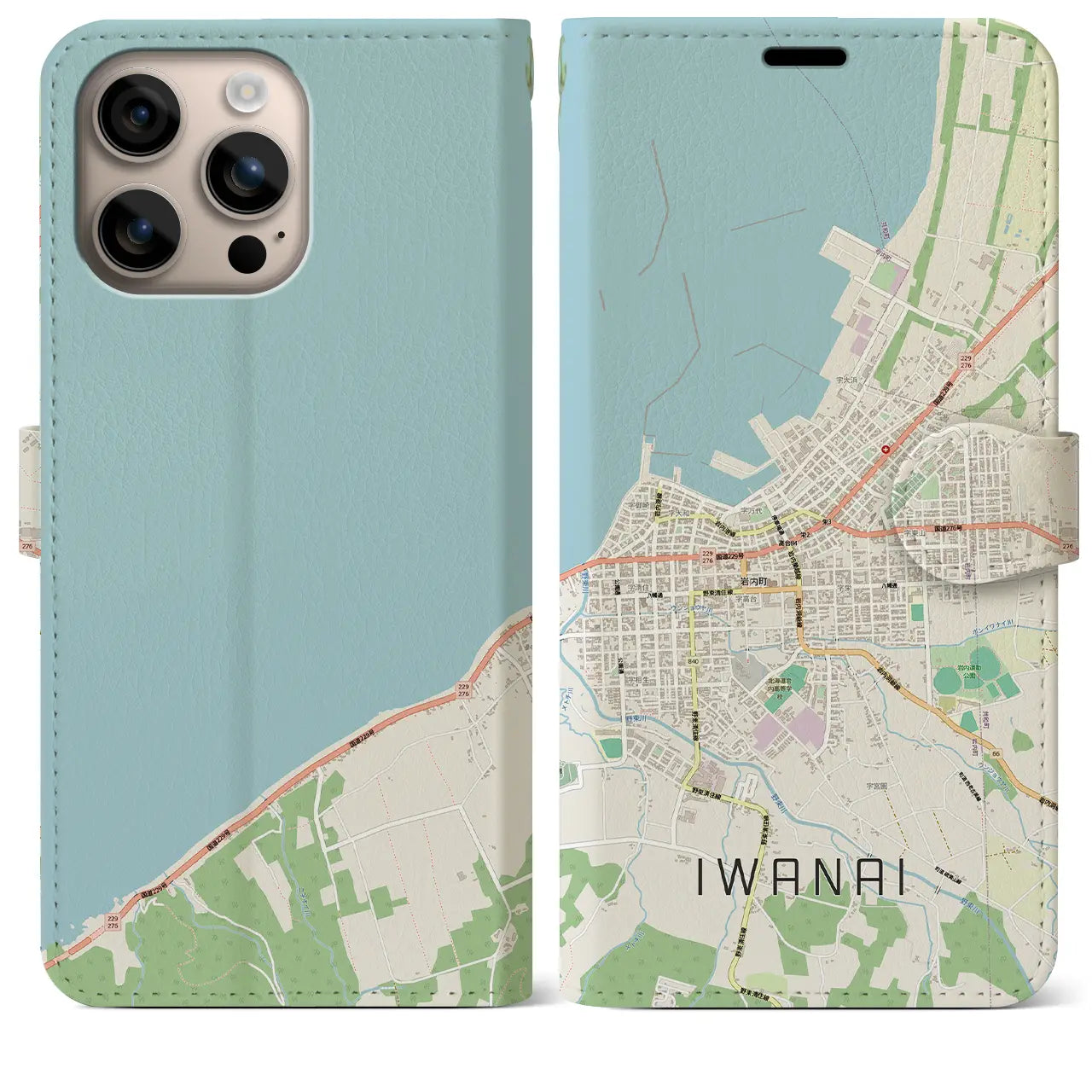 【岩内(北海道)】地図柄iPhoneケース(手帳タイプ)