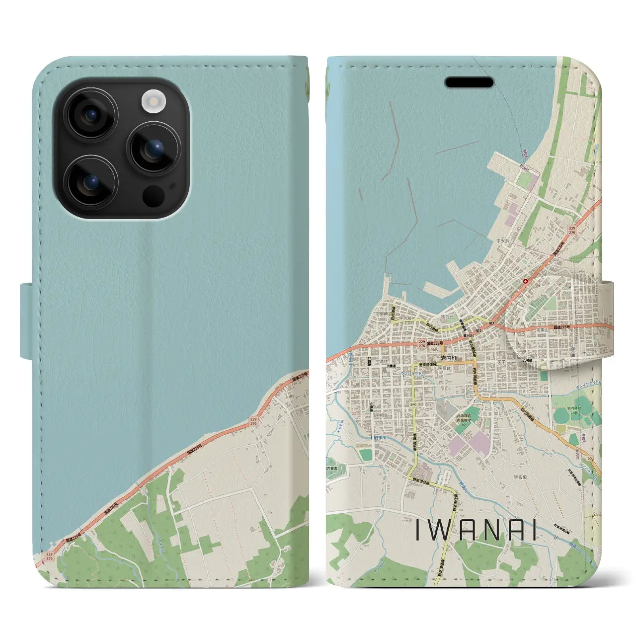 【岩内(北海道)】地図柄iPhoneケース(手帳タイプ)
