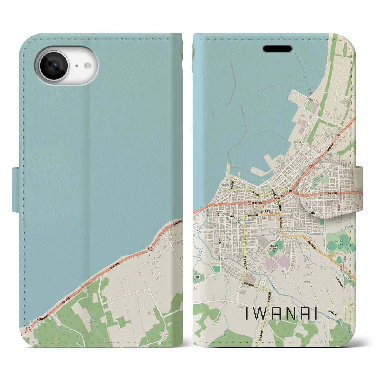 【岩内(北海道)】地図柄iPhoneケース(手帳タイプ)