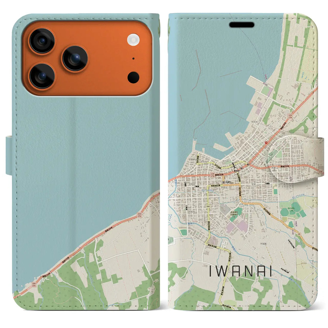 【岩内(北海道)】地図柄iPhoneケース(手帳タイプ)ナチュラル・iPhone 17 Pro Max 用