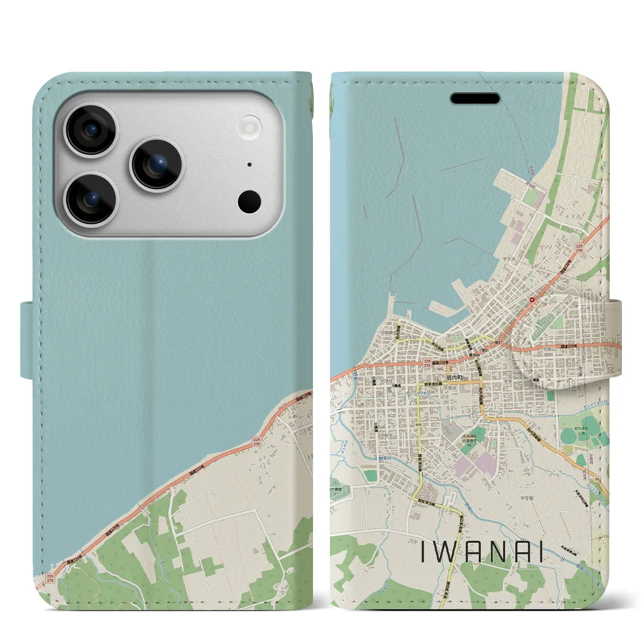 【岩内(北海道)】地図柄iPhoneケース(手帳タイプ)