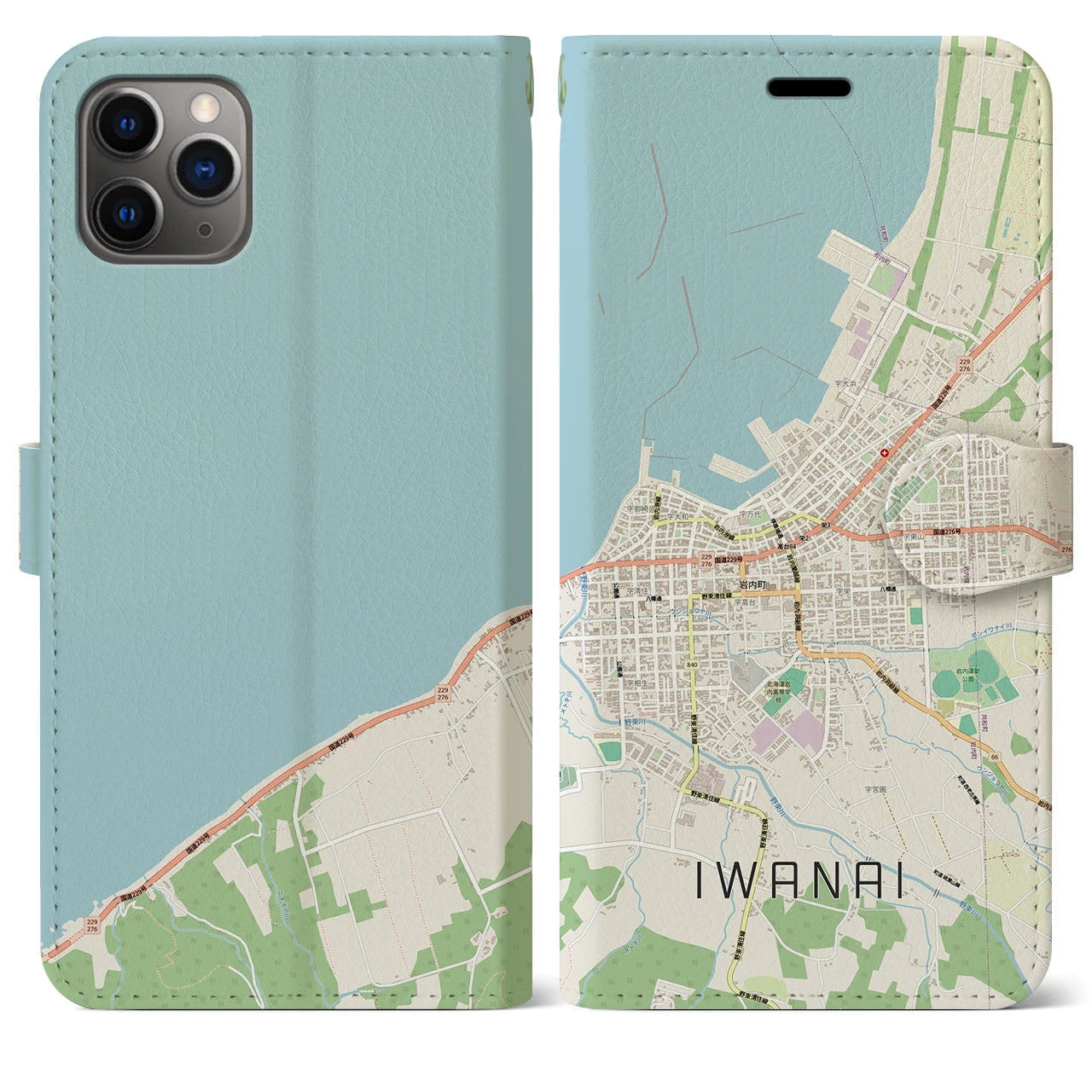 【岩内(北海道)】地図柄iPhoneケース(手帳タイプ)