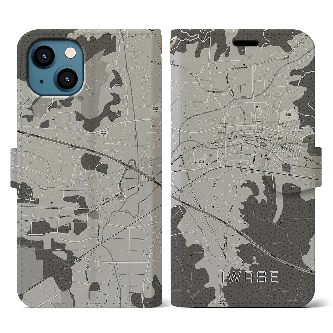 【岩瀬(茨城県)】地図柄iPhoneケース(手帳タイプ)